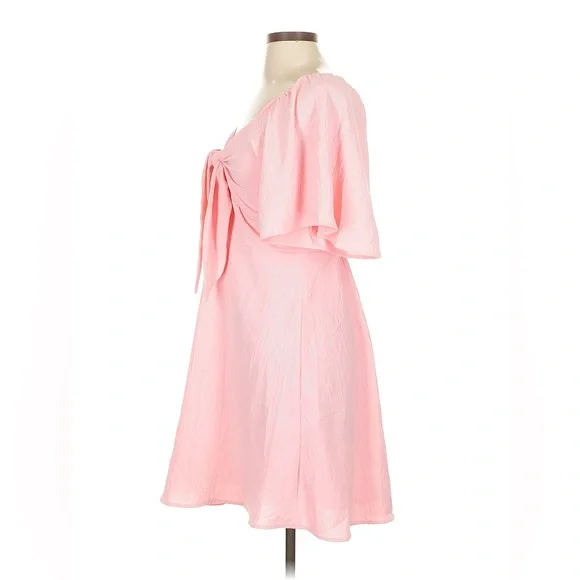 Pink Flutter Sleeve Tie-Front Mini Dress Summer Casual Vacation Outfit Size S - Picture 6 of 10